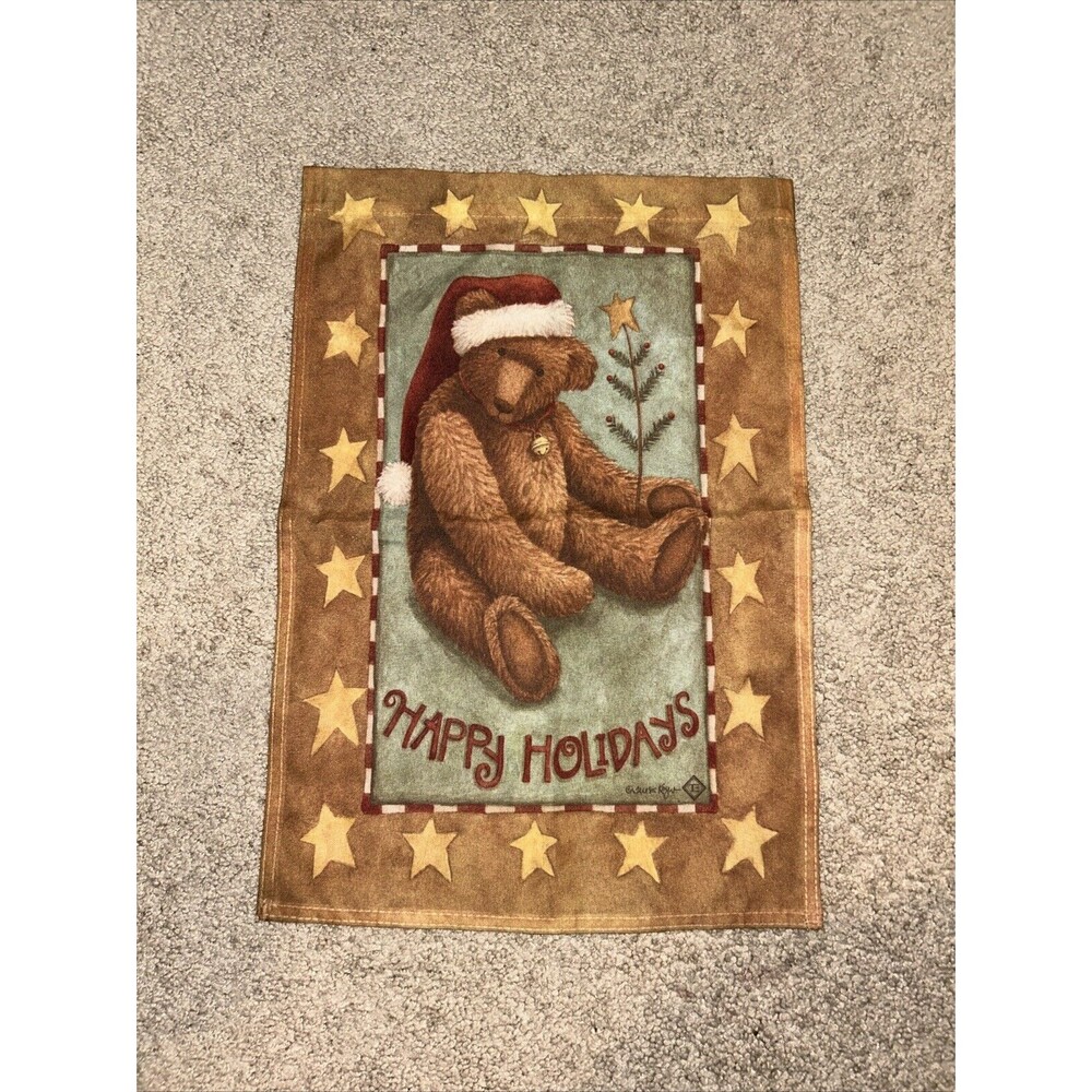 Christmas bear Happy holidays small flag